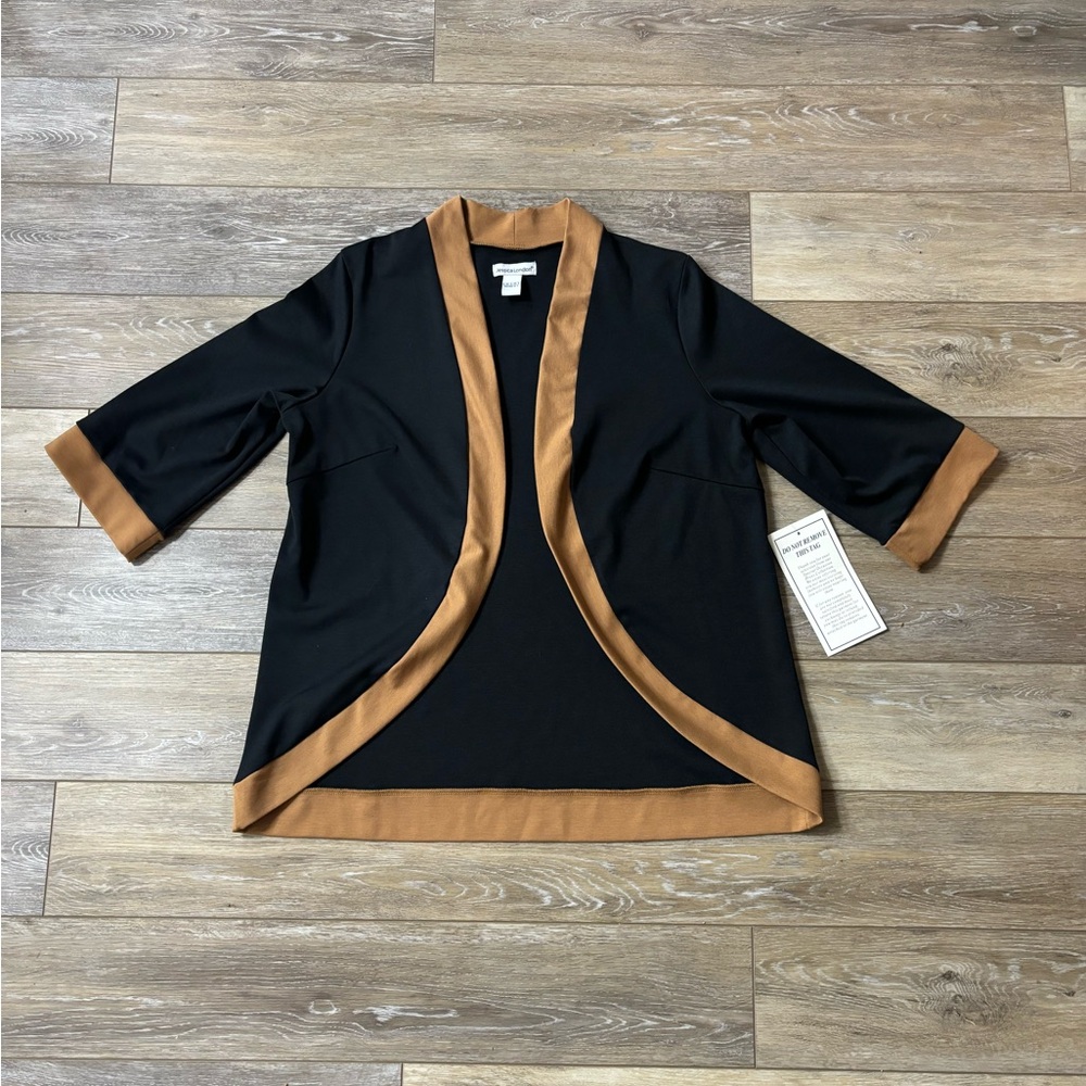 Jessica London Cardigan Women’s Sz 14 Black Tan Trim Office Casual Chic NWT